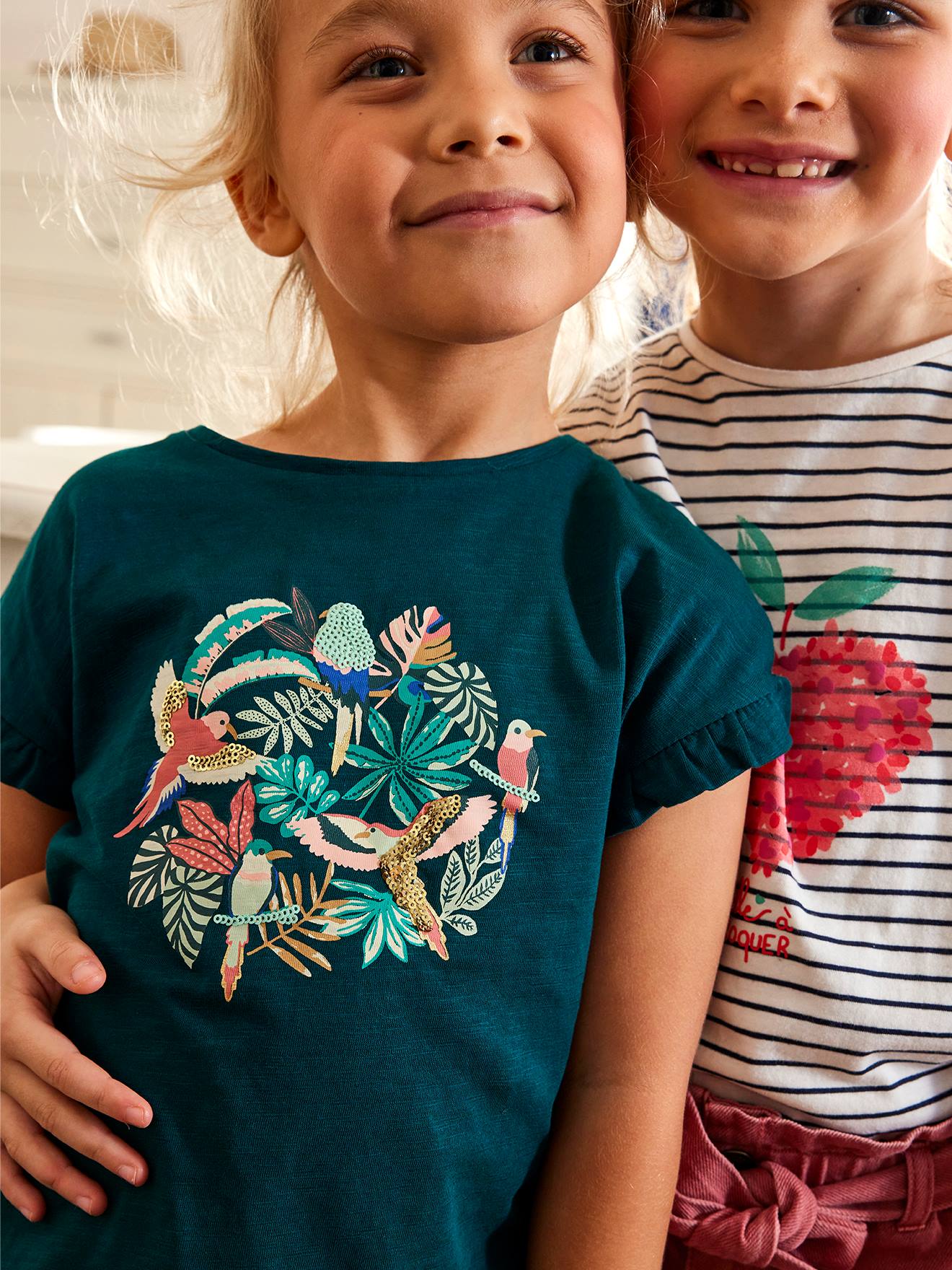 Tee-shirt volanté motif à sequins fille vert