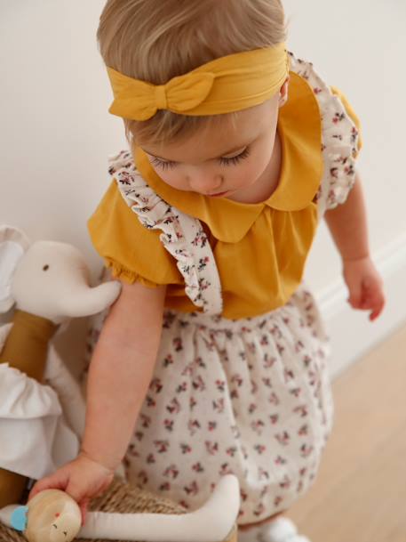 Ensemble blouse, jupe à bretelles et bandeau bébé blanc imprimé+jaune 10 - vertbaudet enfant 