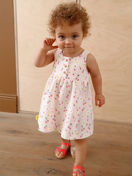 Vertbaudet - Robe bébé sans manches rose clair imprimé