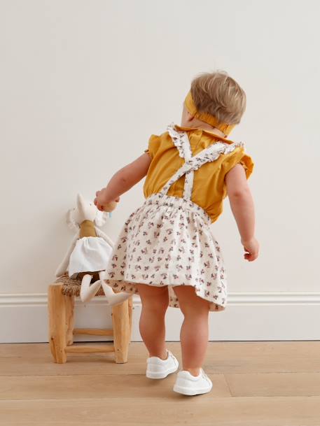 Ensemble blouse, jupe à bretelles et bandeau bébé blanc imprimé+jaune 17 - vertbaudet enfant 