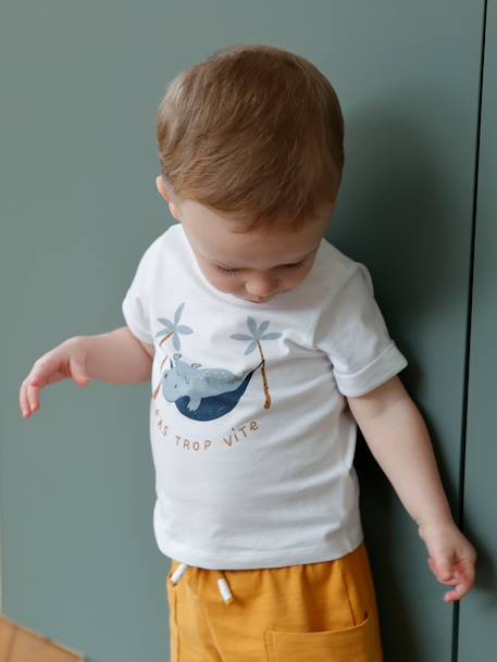 Ensemble T-shirt imprimé + short baggy bébé blanc+kaki 9 - vertbaudet enfant 