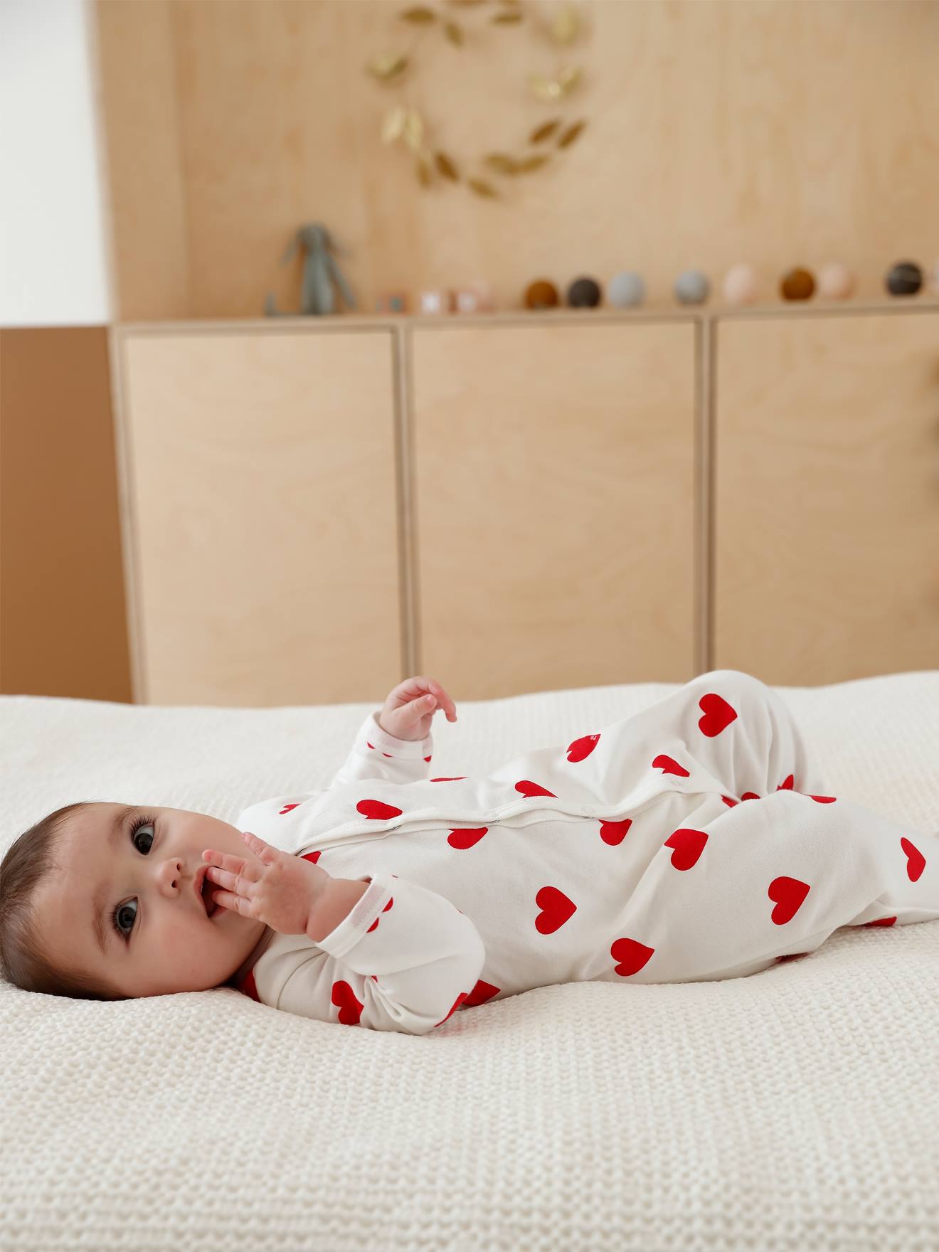 Dors-bien bébé coeurs en molleton PETIT BATEAU blanc imprimer coeur