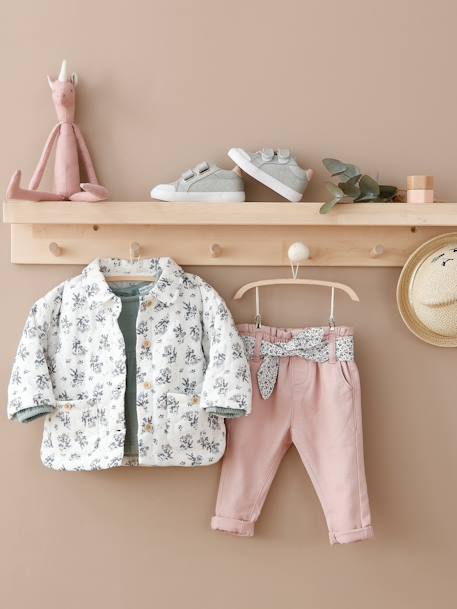 Pantalon paperbag bébé avec ceinture beige clair imprimé+vieux rose 10 - vertbaudet enfant 