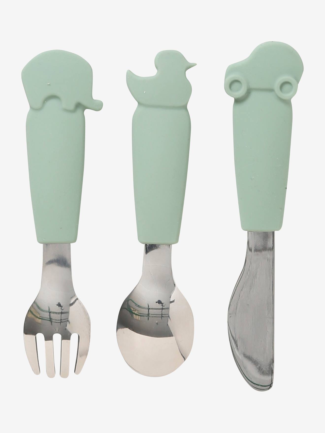 Set couverts enfant silicone et inox x3 sauge