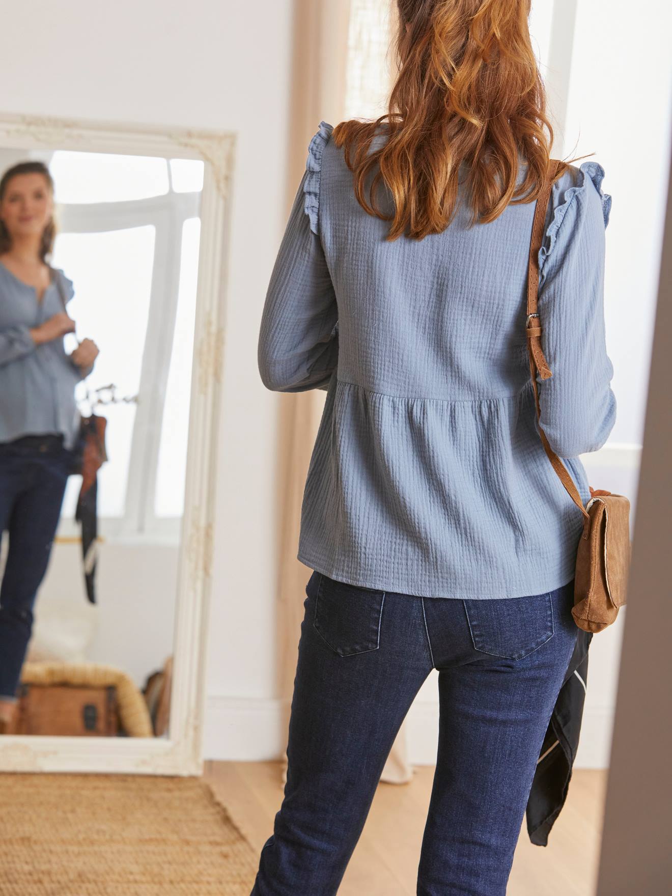 Blouse de grossesse et d'allaitement gaze de coton bleu (Vertbaudet) - Image 2