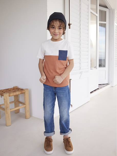 T-shirt coloblock garçon manches courtes ardoise+bleu azur+kaki+orange 15 - vertbaudet enfant 
