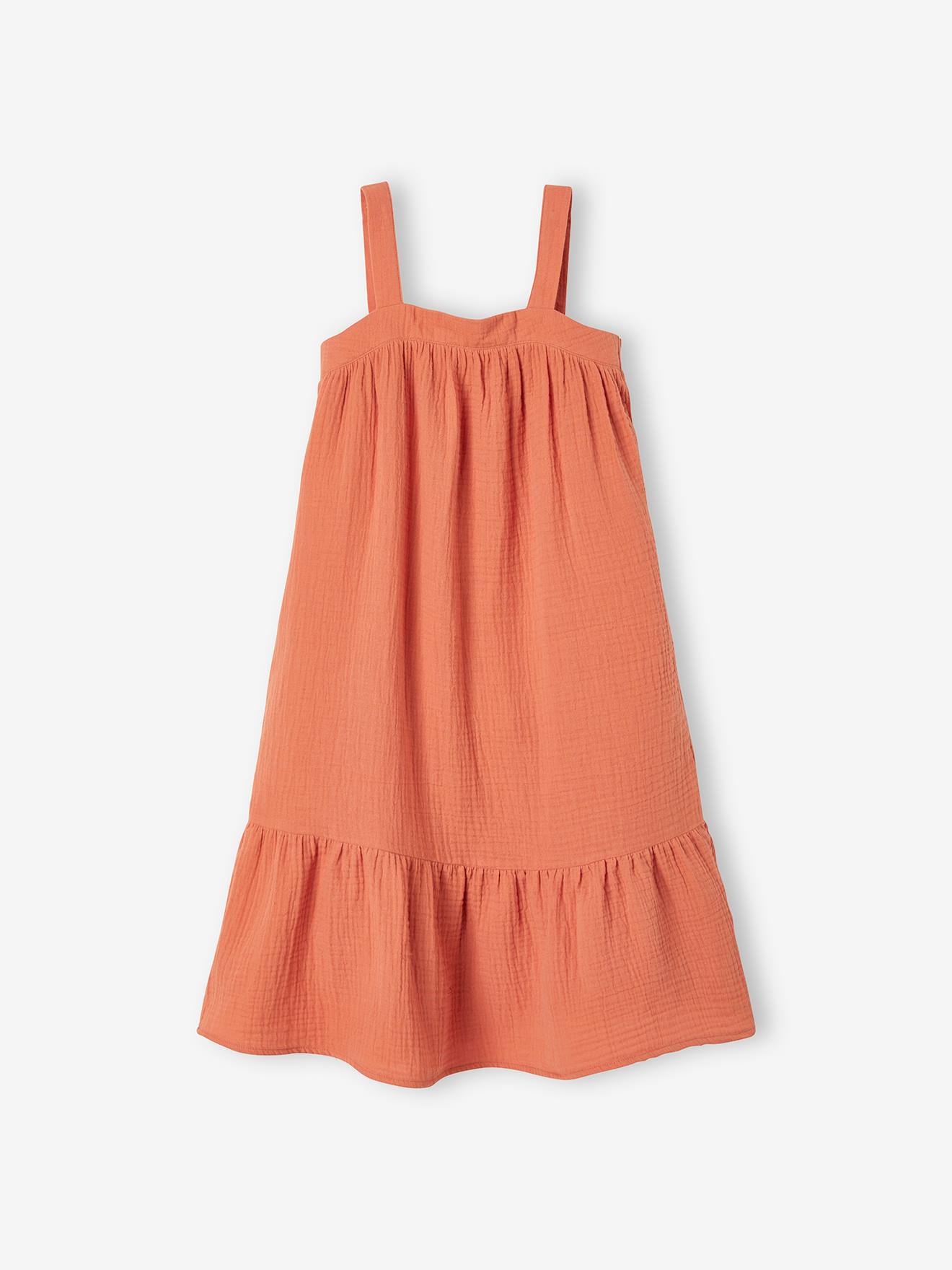 Robe longue en gaze de coton fille orange