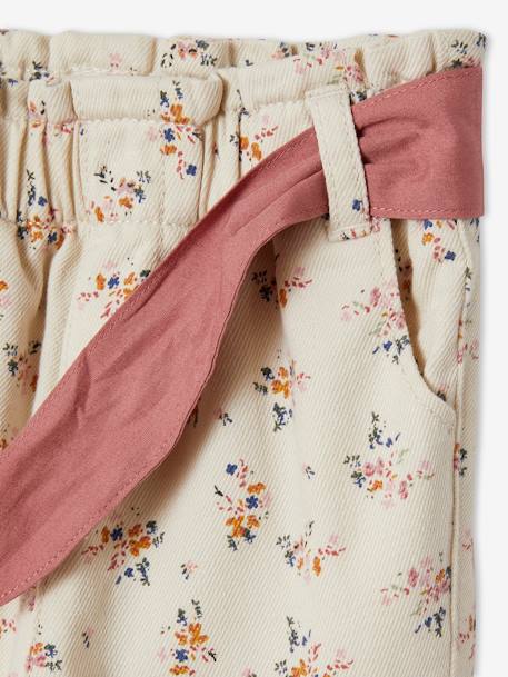 Pantalon paperbag bébé avec ceinture beige clair imprimé+vieux rose 5 - vertbaudet enfant 