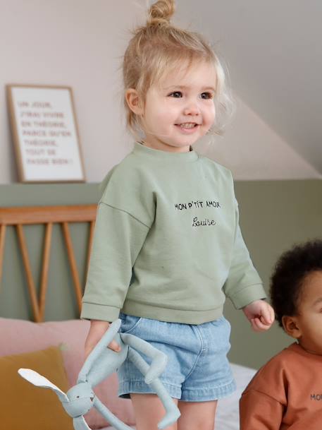 Sweat à message bébé personnalisable rose blush+vert grisé 10 - vertbaudet enfant 