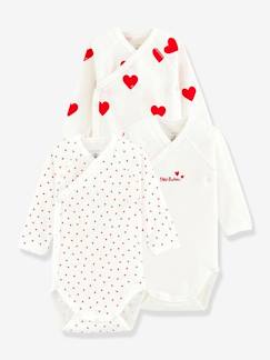 Bébé-Body-Lot de 3 bodies croisés manches longues coeurs bébé naissance en coton bio