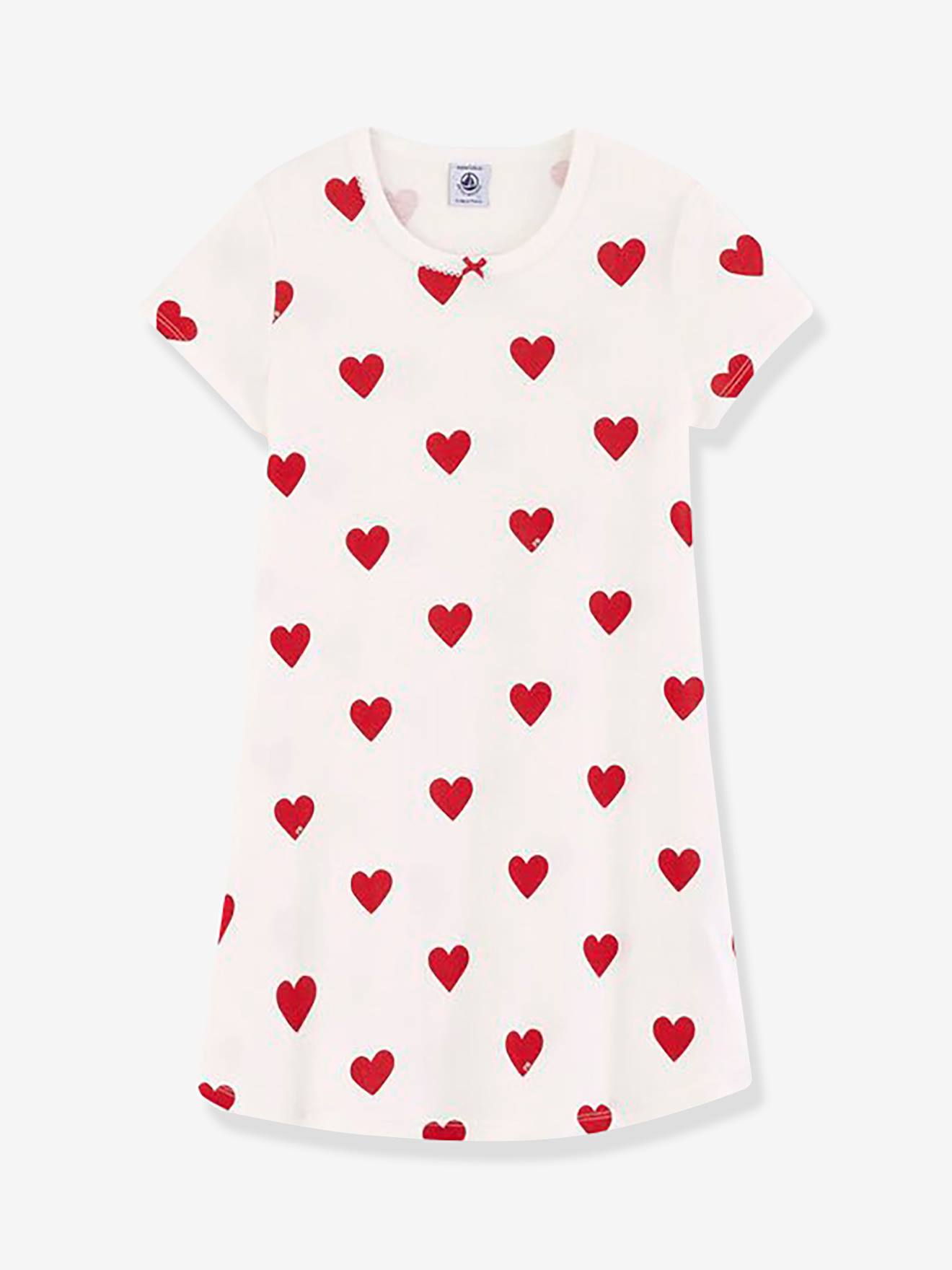 Chemise de nuit coeurs fille en coton bio motif coeurs