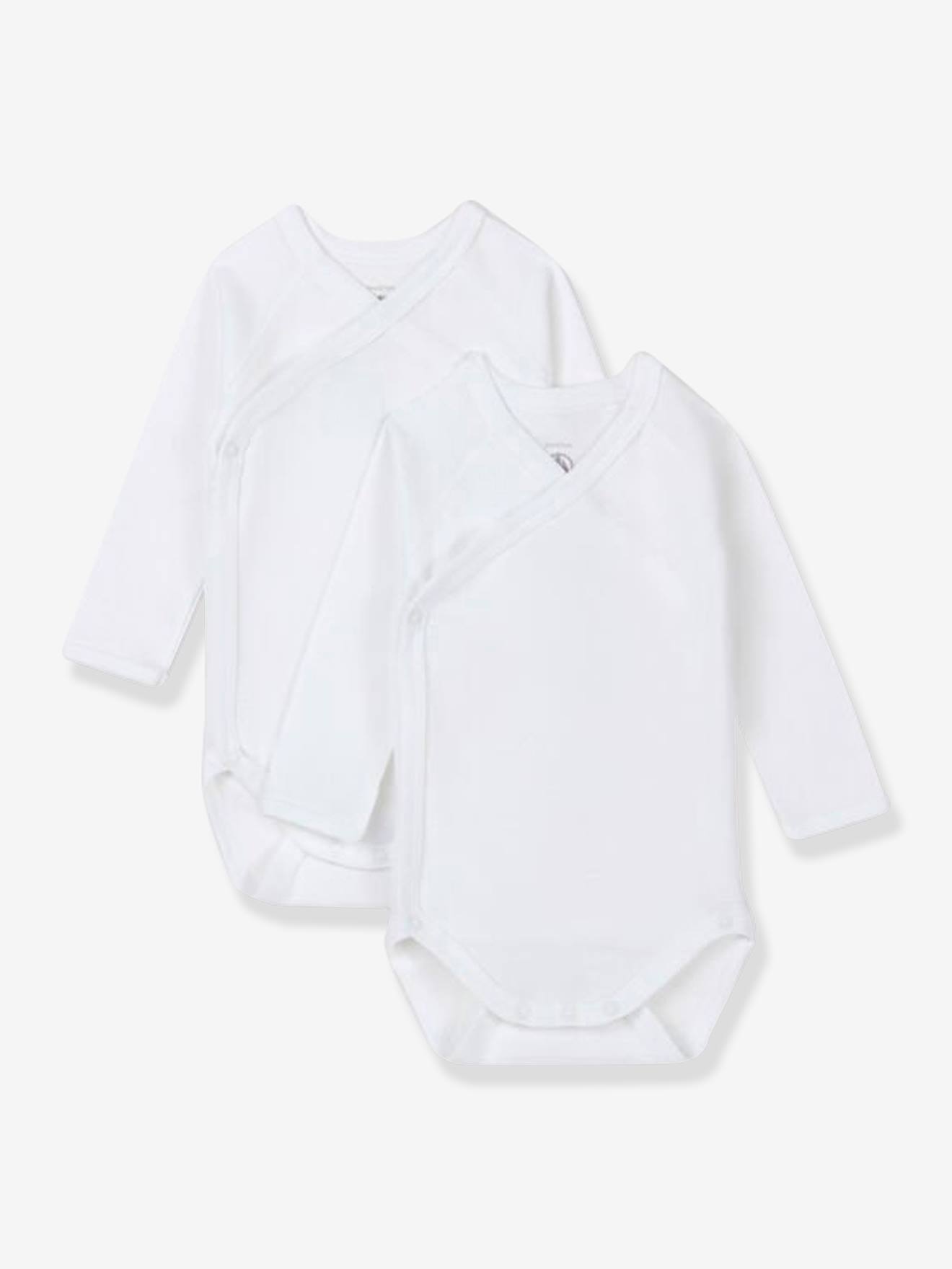 Lot de 2 bodies croisés manches longues bébé naissance en coton bio blanc