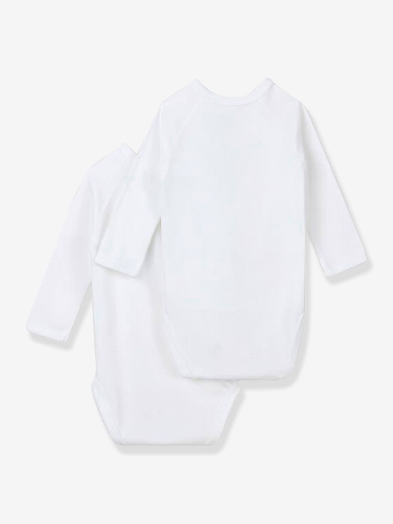 Lot de 2 bodies croisés manches longues bébé naissance en coton bio blanc (Petit Bateau) - Image 1
