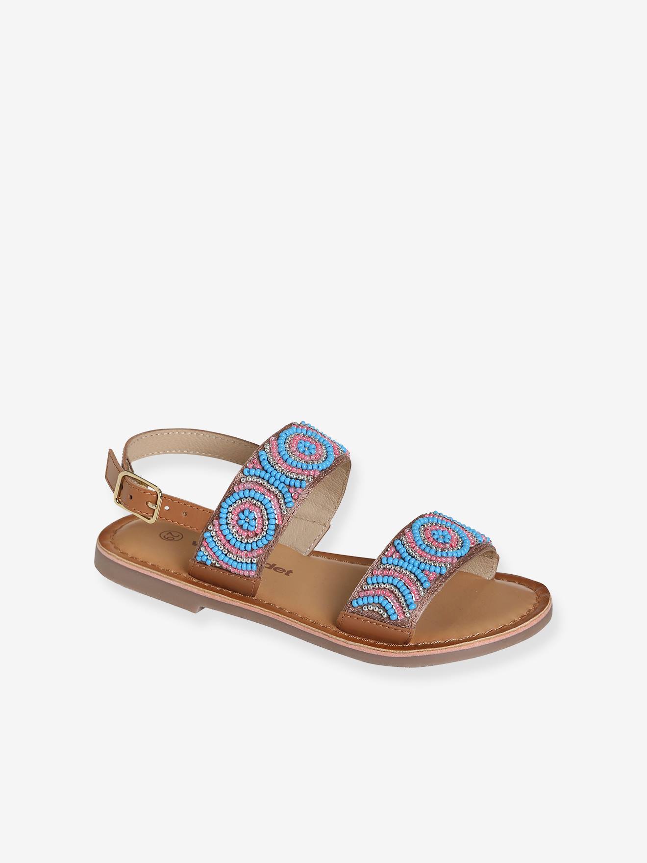 Sandales textile perlé fille bleu corail