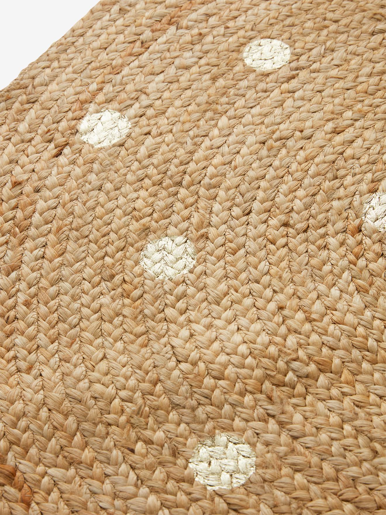 Tapis rond en jute à pois dorés beige clair uni avec decor (Vertbaudet) - Image 3