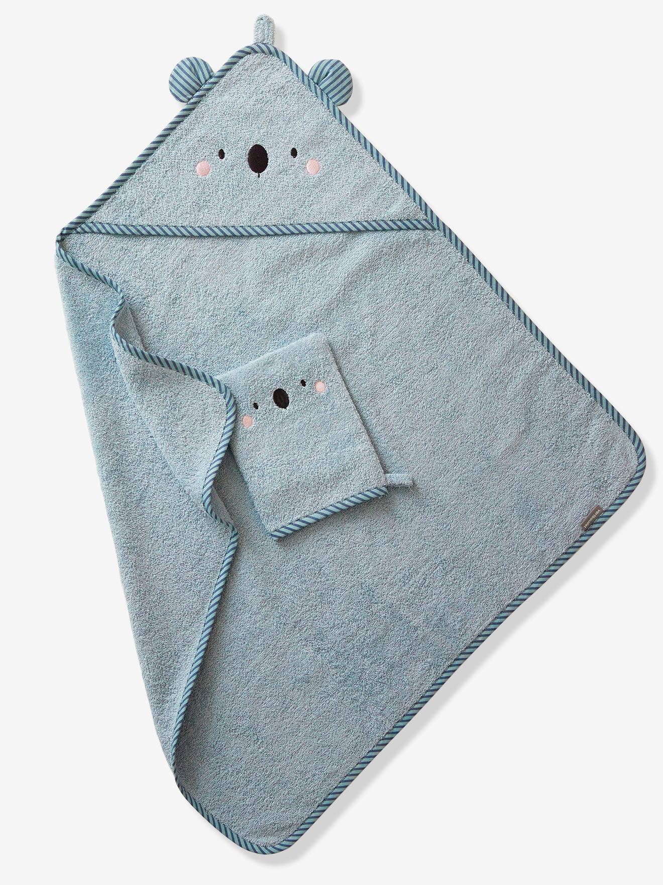 Cape de bain à capuche brodée animaux bleu (Vertbaudet) - Image 1