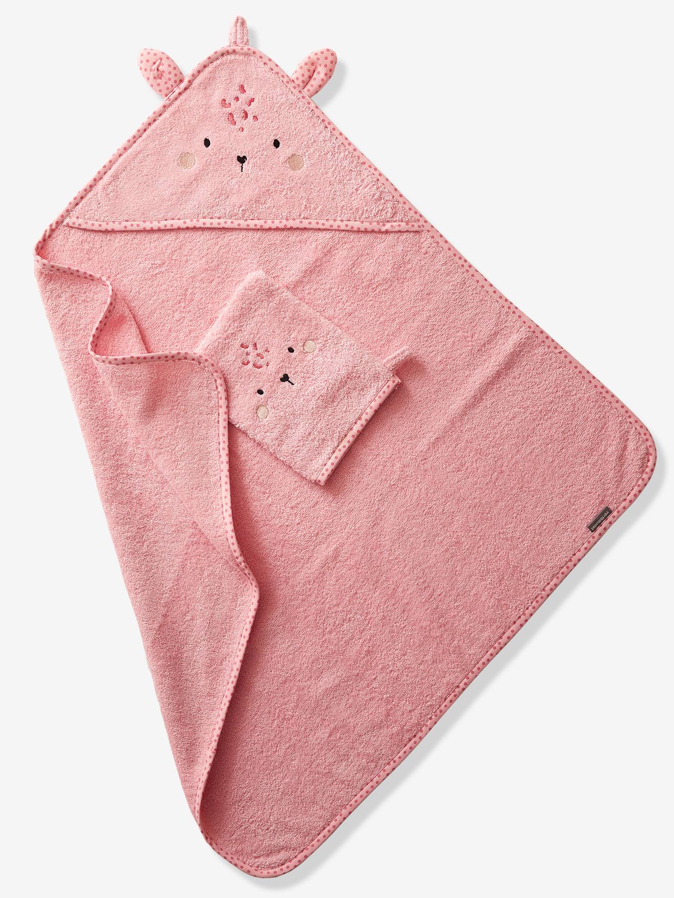 Cape de bain à capuche brodée animaux rose (Vertbaudet) - Image 2