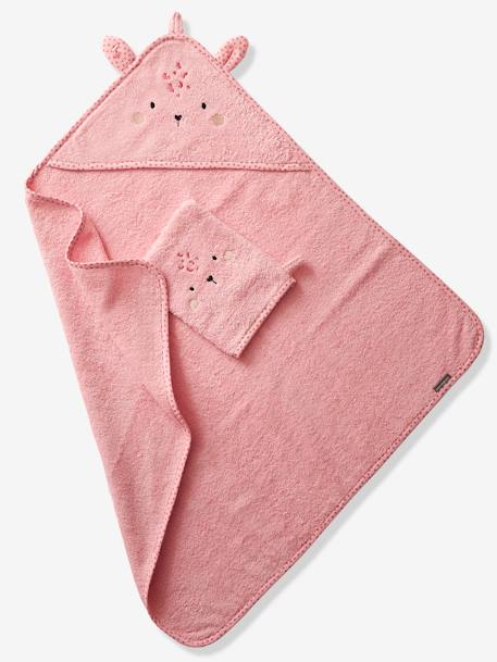 Cape de bain à capuche brodée animaux blanc+bleu+rose 10 - vertbaudet enfant 