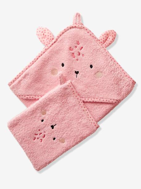 Cape de bain à capuche brodée animaux blanc+bleu+rose 11 - vertbaudet enfant 