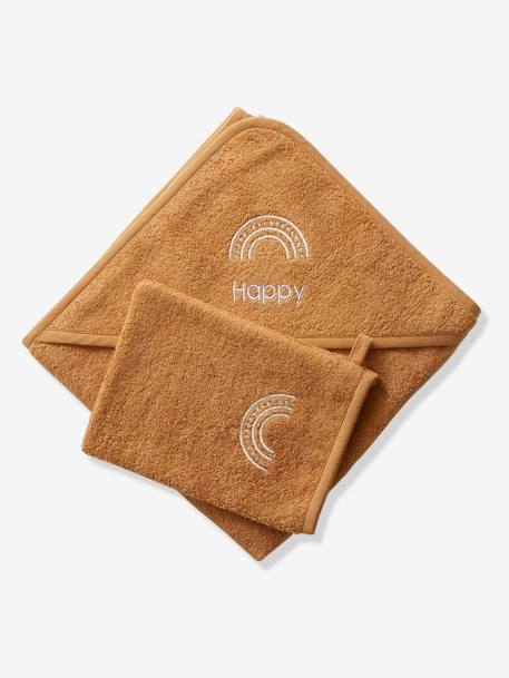 Cape de bain personnalisable et gant de toilette blanc+bleu moyen+framboise+ocre+rose poudré+vert bleuté+vert céladon 23 - vertbaudet enfant 
