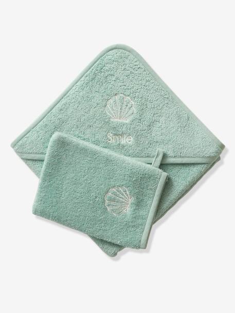 Cape de bain personnalisable et gant de toilette blanc+bleu moyen+framboise+ocre+rose poudré+vert bleuté+vert céladon 42 - vertbaudet enfant 