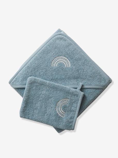 Cape de bain personnalisable et gant de toilette blanc+bleu moyen+framboise+ocre+rose poudré+vert bleuté+vert céladon 12 - vertbaudet enfant 