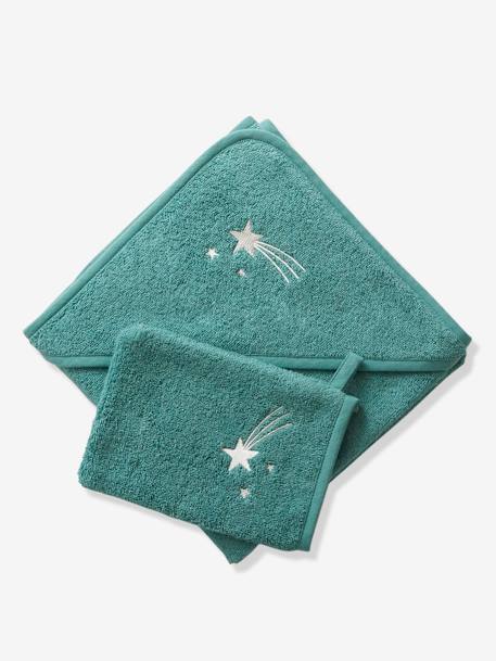 Cape de bain personnalisable et gant de toilette blanc+bleu moyen+framboise+ocre+rose poudré+vert bleuté+vert céladon 35 - vertbaudet enfant 
