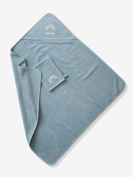 Cape de bain personnalisable et gant de toilette blanc+bleu moyen+framboise+ocre+rose poudré+vert bleuté+vert céladon 10 - vertbaudet enfant 