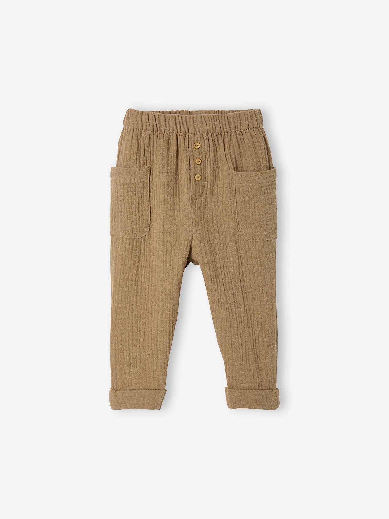 Pantalon bébé en gaze de coton beige bois