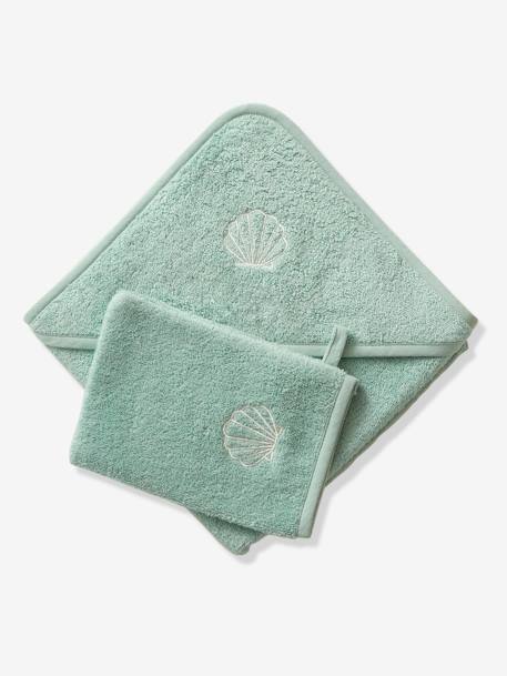 Cape de bain personnalisable et gant de toilette blanc+bleu moyen+framboise+ocre+rose poudré+vert bleuté+vert céladon 43 - vertbaudet enfant 