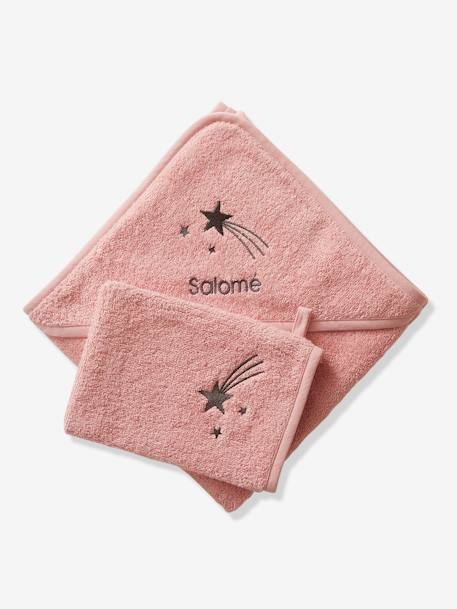 Cape de bain personnalisable et gant de toilette blanc+bleu moyen+framboise+ocre+rose poudré+vert bleuté+vert céladon 29 - vertbaudet enfant 