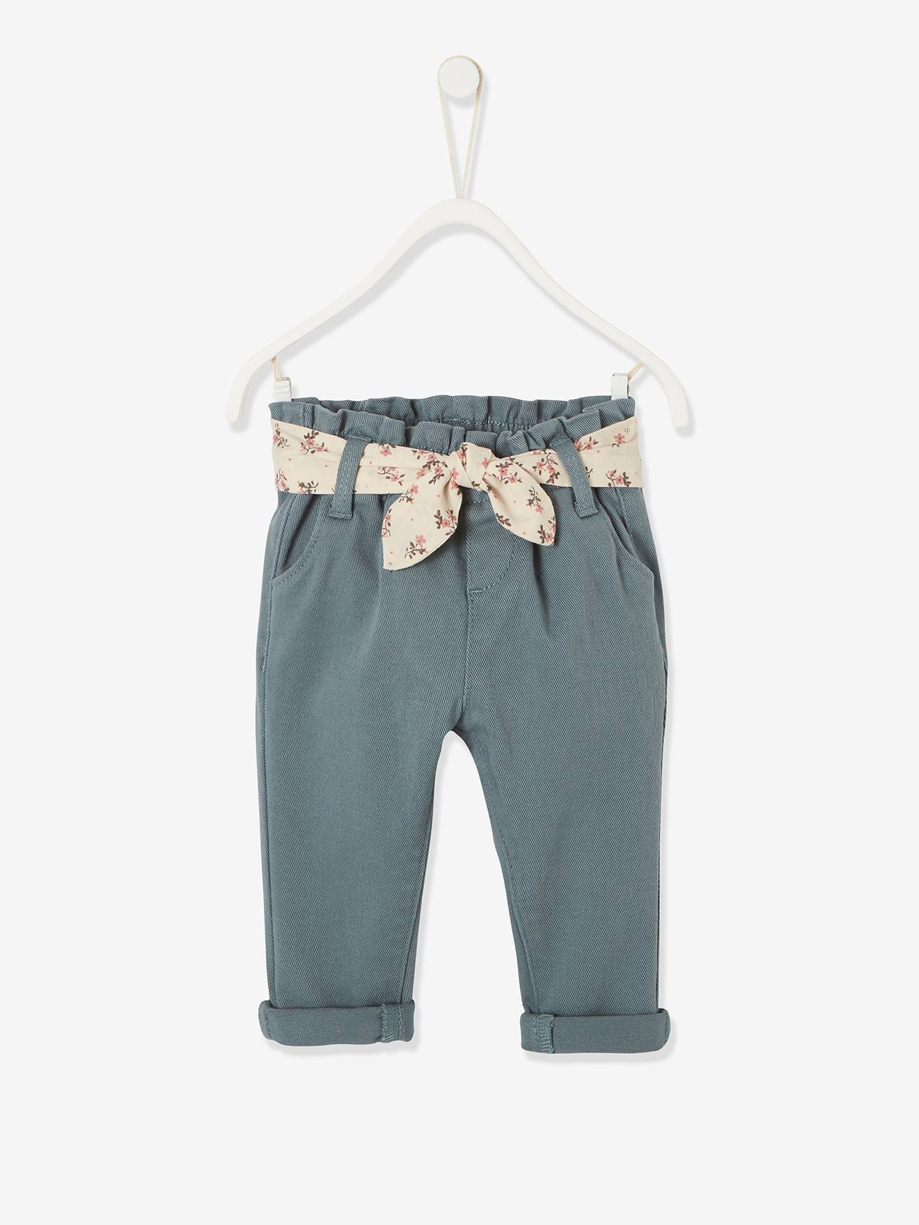 Pantalon avec ceinture en tissu bébé vert grisé