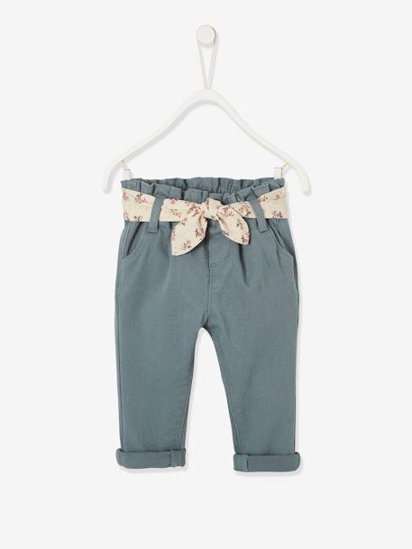 Pantalon avec ceinture en tissu bébé chaudron+vert grisé+vieux rose 4 - vertbaudet enfant 
