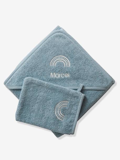 Cape de bain personnalisable et gant de toilette blanc+bleu moyen+framboise+ocre+rose poudré+vert bleuté+vert céladon 11 - vertbaudet enfant 