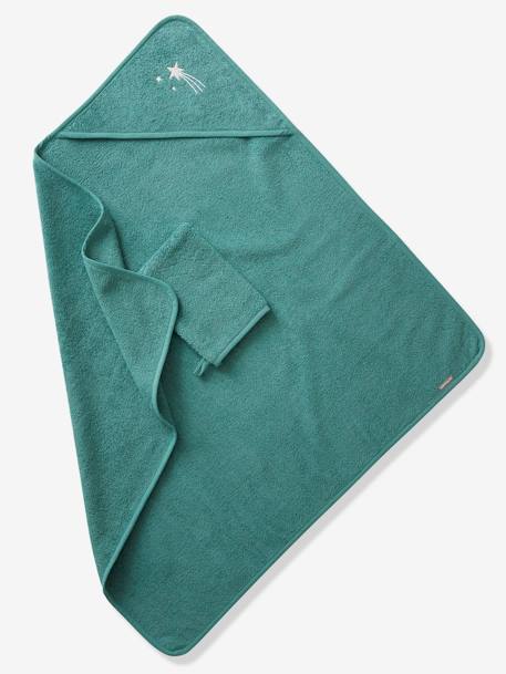 Cape de bain personnalisable et gant de toilette blanc+bleu moyen+framboise+ocre+rose poudré+vert bleuté+vert céladon 33 - vertbaudet enfant 