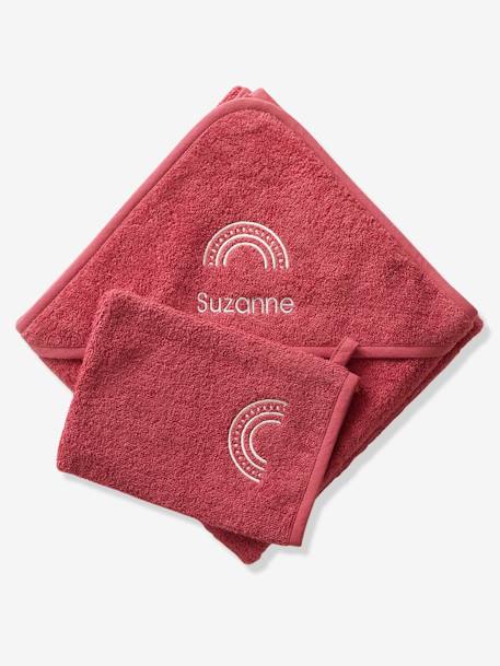 Cape de bain personnalisable et gant de toilette blanc+bleu moyen+framboise+ocre+rose poudré+vert bleuté+vert céladon 17 - vertbaudet enfant 