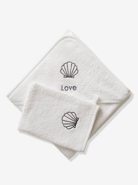 Cape de bain personnalisable et gant de toilette blanc+bleu moyen+framboise+ocre+rose poudré+vert bleuté+vert céladon 5 - vertbaudet enfant 