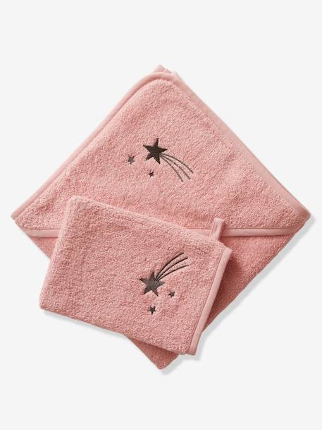 Cape de bain personnalisable et gant de toilette blanc+bleu moyen+framboise+ocre+rose poudré+vert bleuté+vert céladon 30 - vertbaudet enfant 