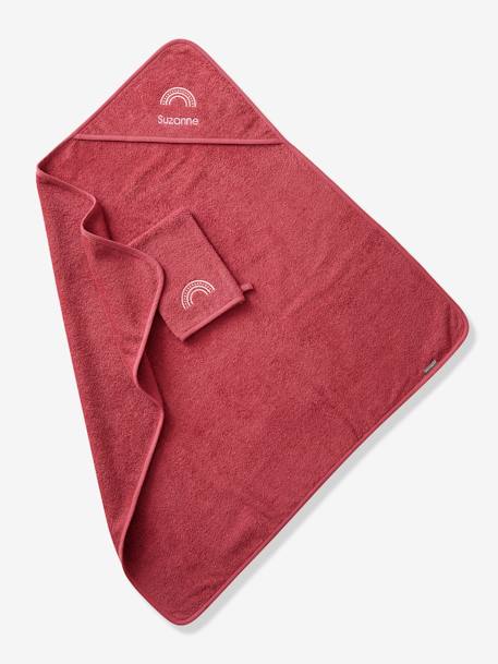 Cape de bain personnalisable et gant de toilette blanc+bleu moyen+framboise+ocre+rose poudré+vert bleuté+vert céladon 16 - vertbaudet enfant 