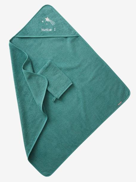 Cape de bain personnalisable et gant de toilette blanc+bleu moyen+framboise+ocre+rose poudré+vert bleuté+vert céladon 34 - vertbaudet enfant 