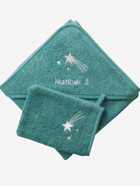 Cape de bain personnalisable et gant de toilette blanc+bleu moyen+framboise+ocre+rose poudré+vert bleuté+vert céladon 36 - vertbaudet enfant 