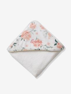 Cape De Bain Bébé Vertbaudet Pommes D'Amour Rose 80x80 Cm - Éponge Douce 100% Coton Avec Capuche Mignonne