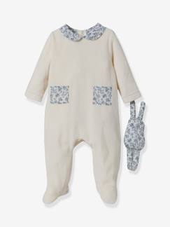 Bébé-Pyjama, surpyjama-Coffret cadeau Bébé : dors-bien en velours et tissu Liberty + doudou CYRILLUS