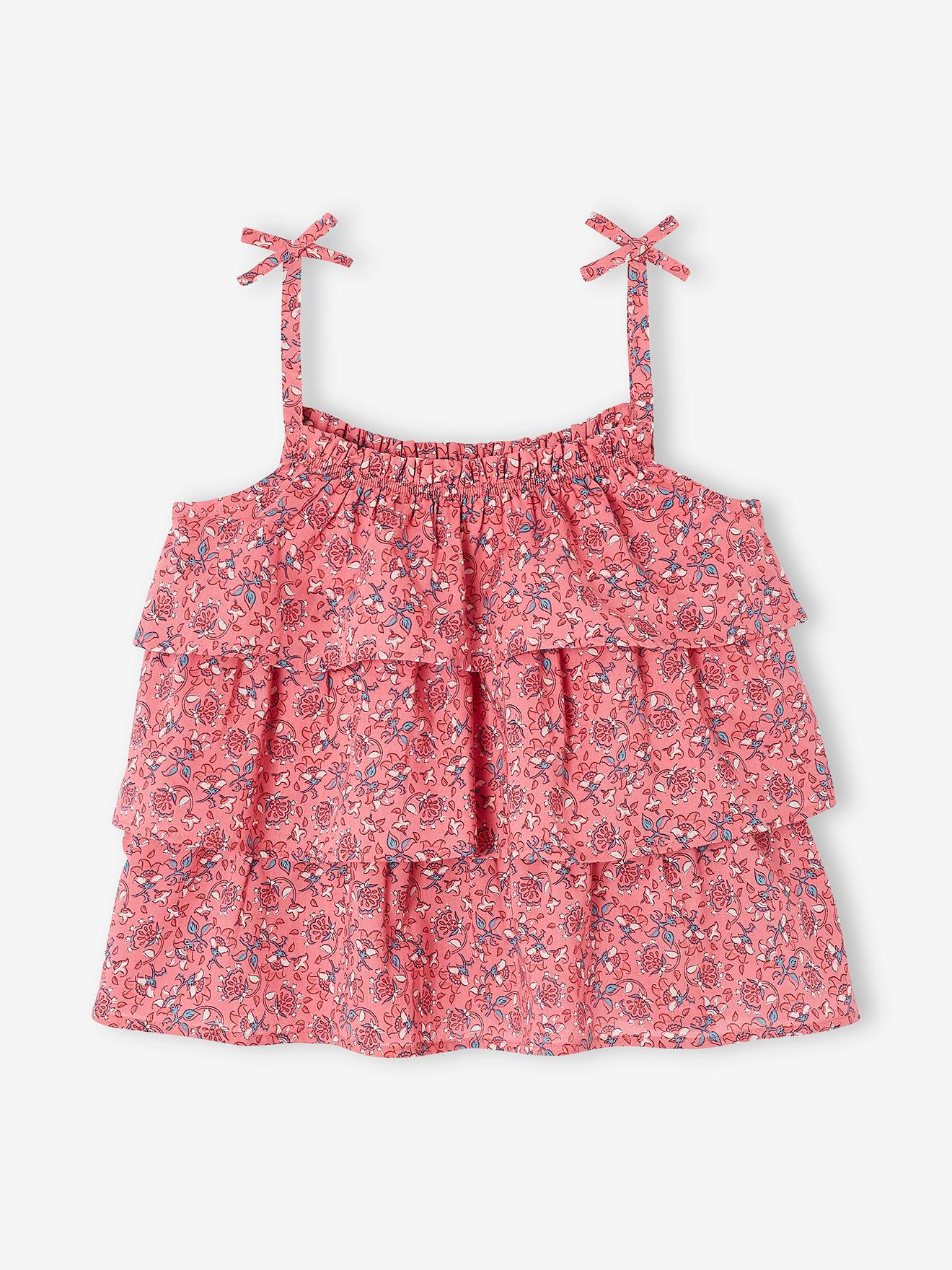 Blouse imprimée à volants fille rose imprimé