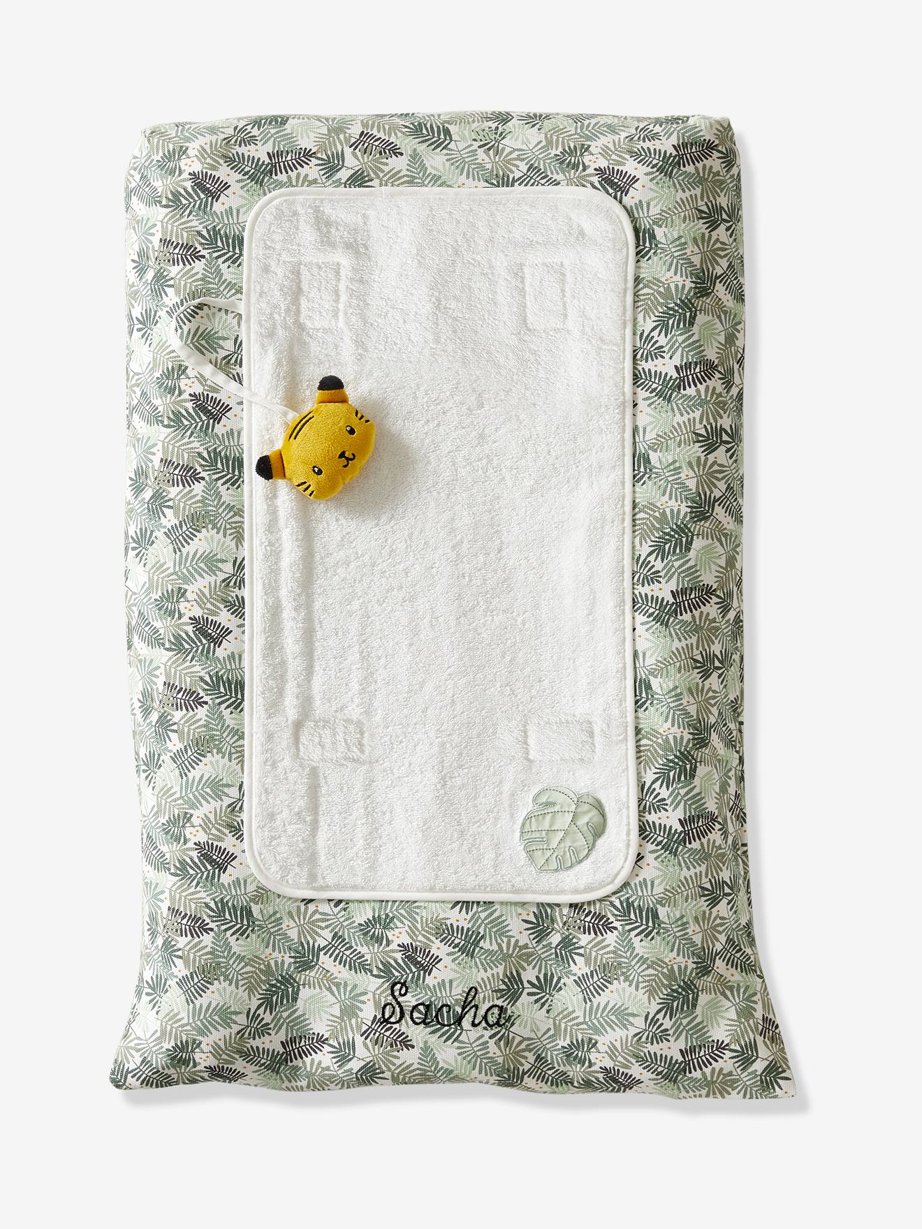 Housse matelas à langer personnalisable écru / vert feuille