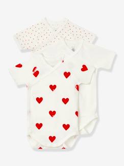 Lot de 3 bodies croisés manches courtes coeurs bébé naissance en coton bio  - vertbaudet enfant