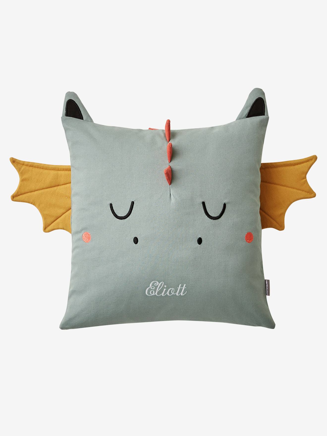 Coussin carré dragon personnalisable gris vert (Vertbaudet) - Image 2
