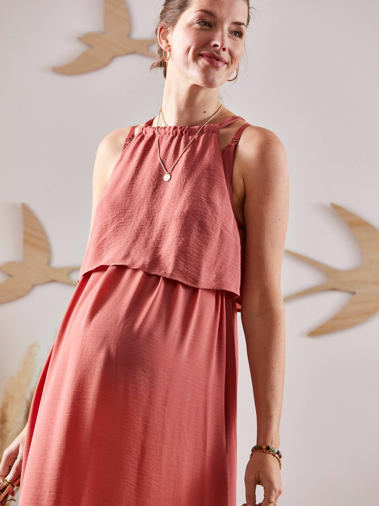 Robe longue sans manches grossesse et allaitement marron