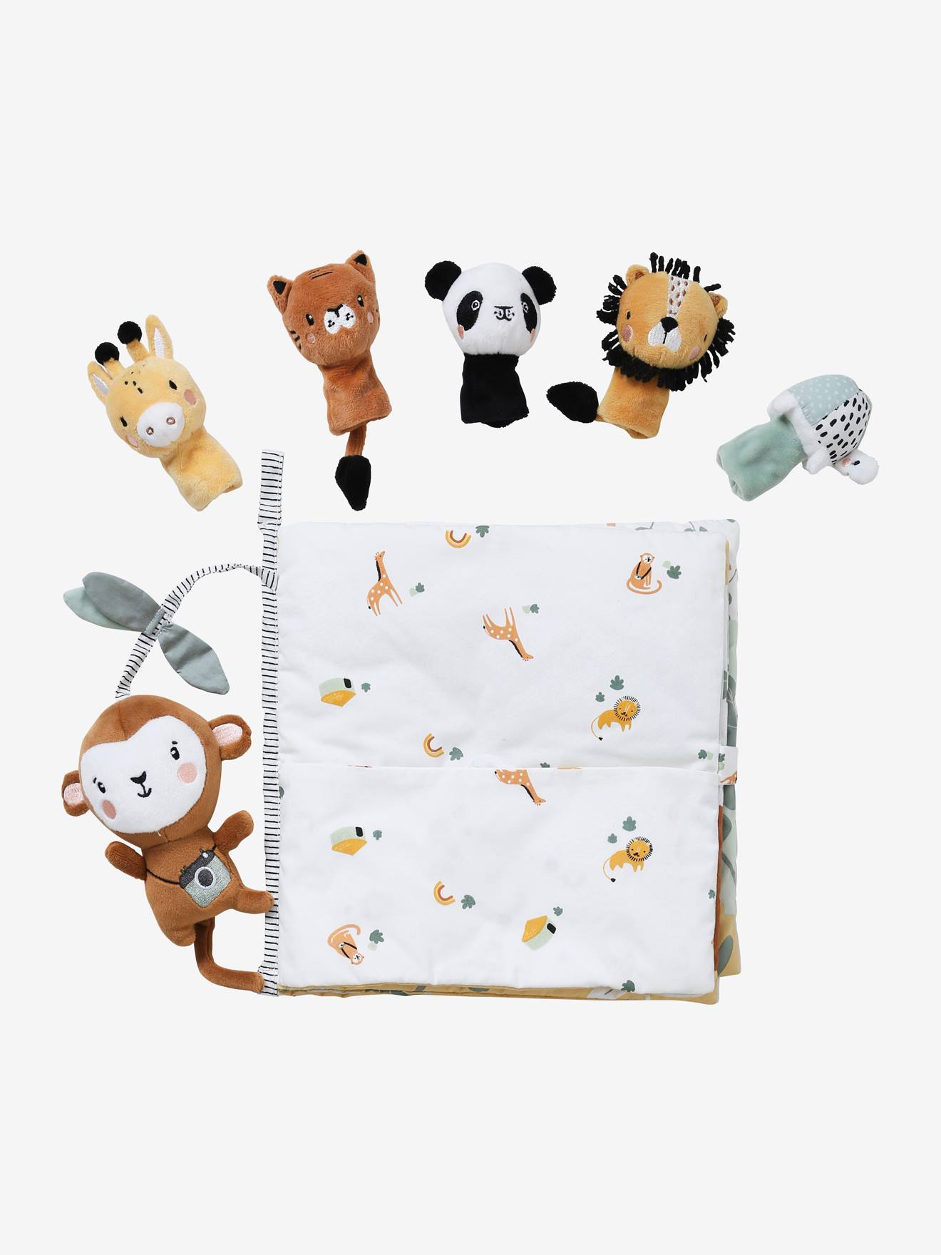 Livre d'éveil + peluches en velours TANZANIE gris