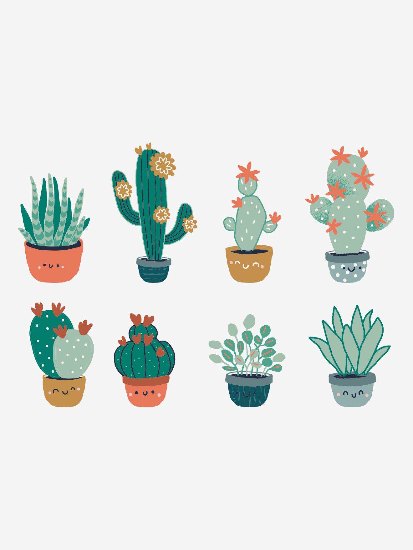 Stickers Cactus vert / multicolore